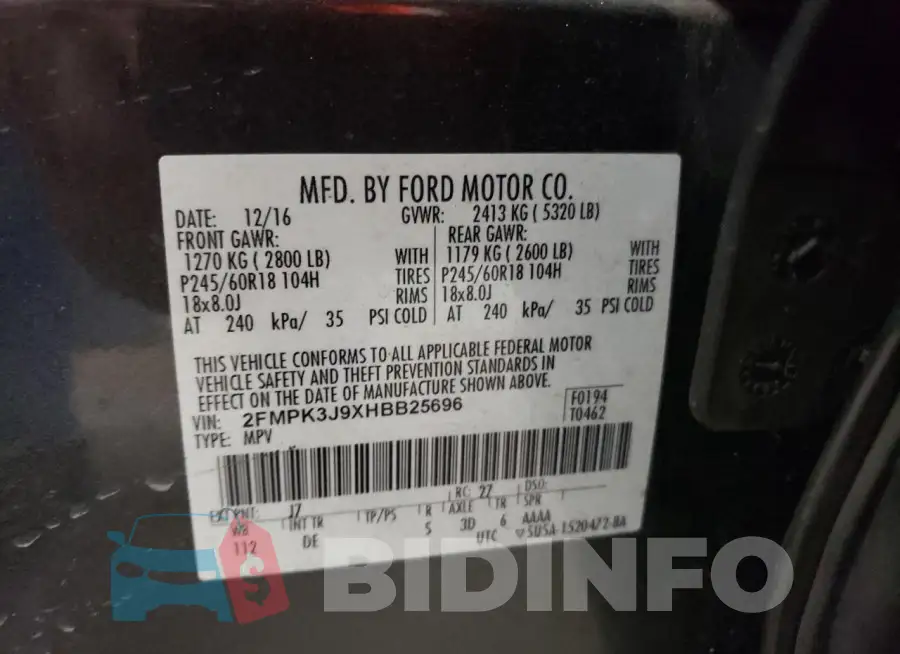 2FMPK3J9XHBB25696 Photo# 13