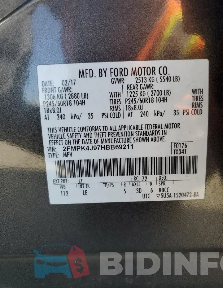 2FMPK4J97HBB69211 Photo# 14