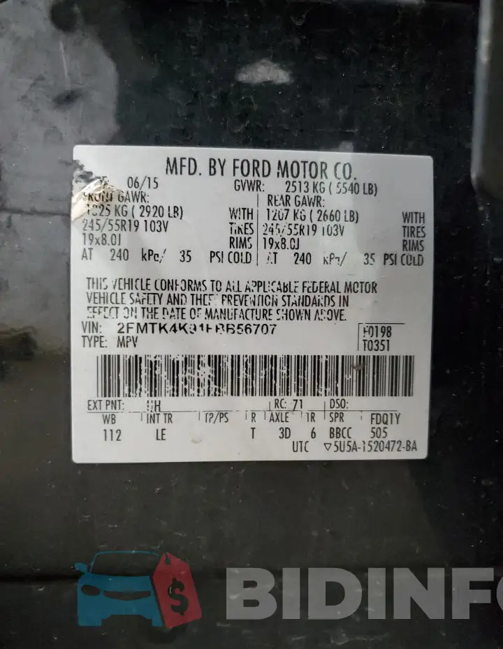 2FMTK4K91FBB56707 Photo# 13