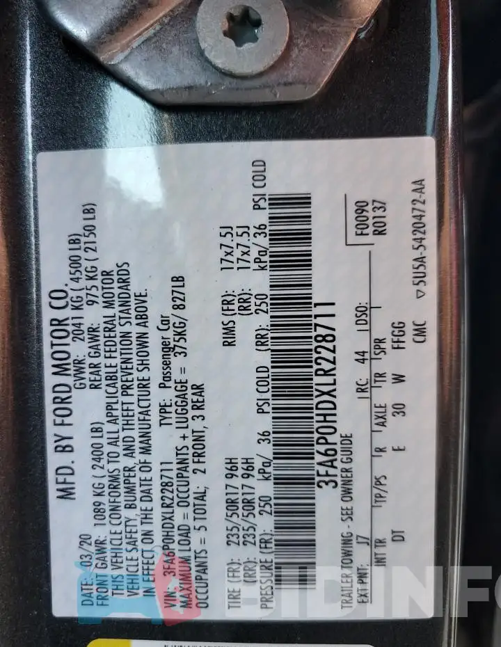 3FA6P0HDXLR228711 Photo# 12