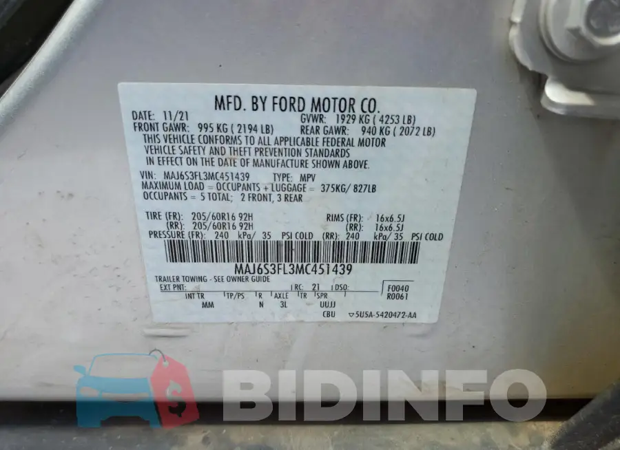 MAJ6S3FL3MC451439 Photo# 13