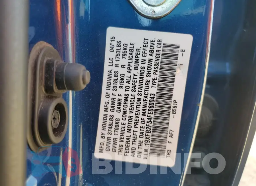 19XFB2F54FE060043 Photo# 12