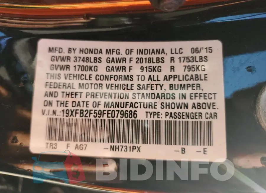 19XFB2F59FE079686 Photo# 13