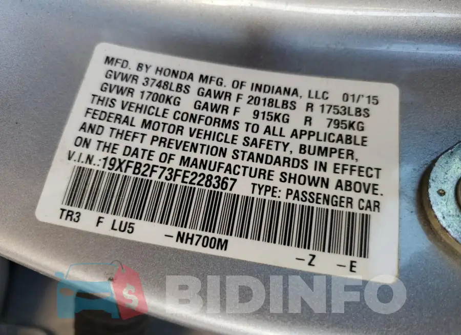 19XFB2F73FE228367 Photo# 12
