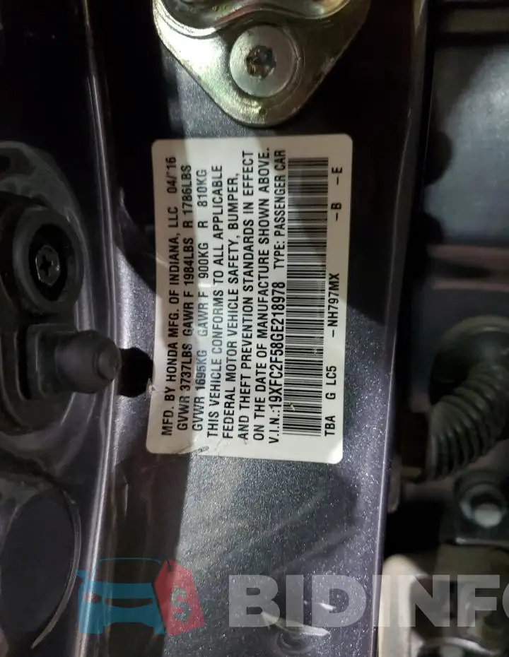 19XFC2F58GE218978 Photo# 13