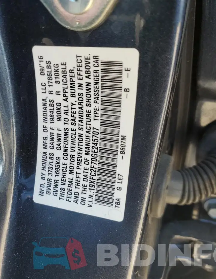 19XFC2F70GE245707 Photo# 12