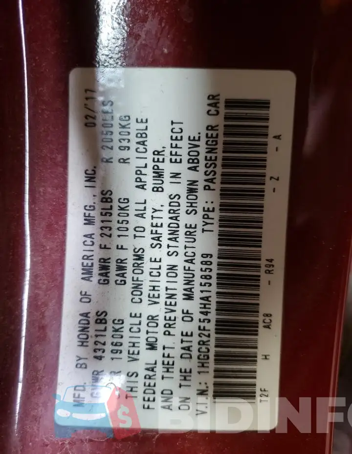 1HGCR2F54HA158589 Photo# 12