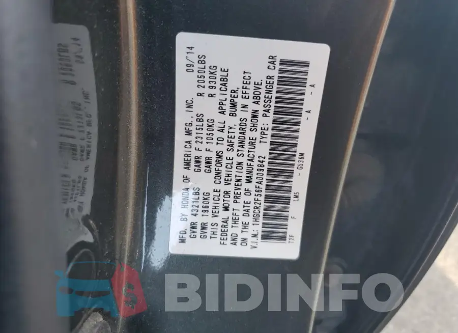 1HGCR2F56FA009842 Photo# 12