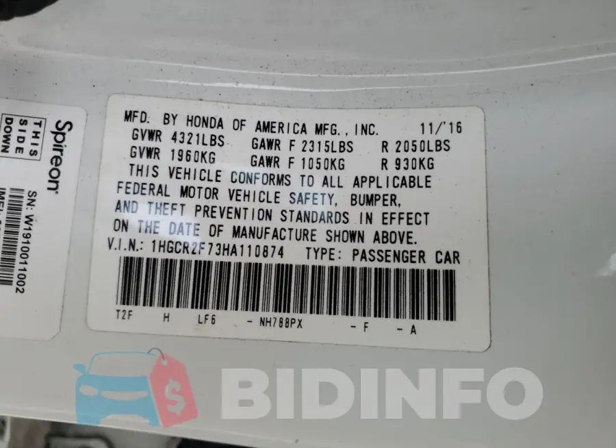1HGCR2F73HA110874 Photo# 12