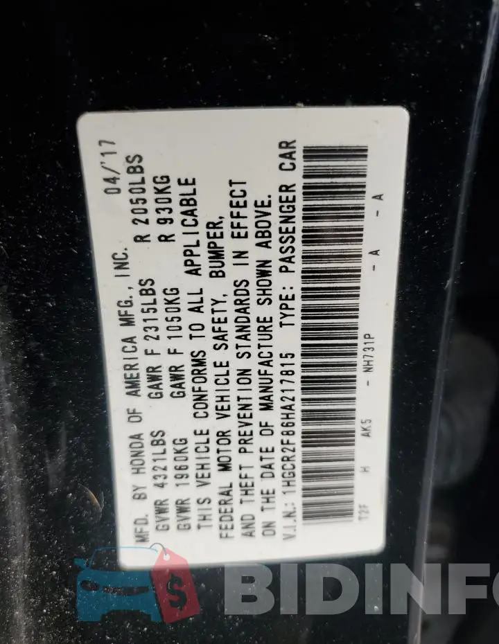 1HGCR2F86HA217815 Photo# 13