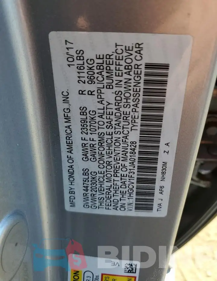 1HGCV1F31JA018428 Photo# 12