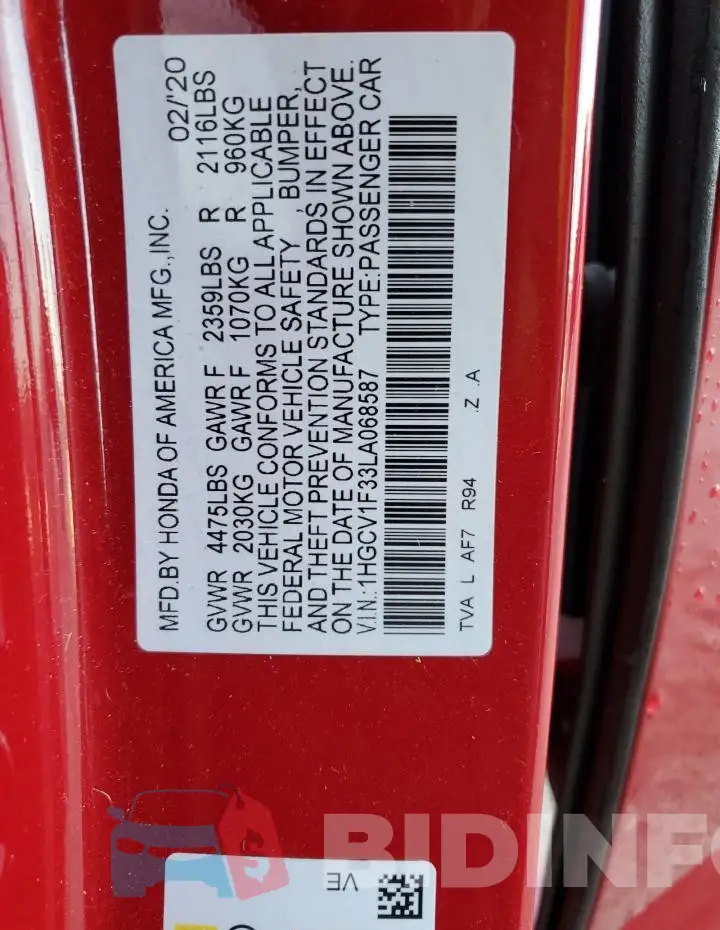 1HGCV1F33LA068587 Photo# 13