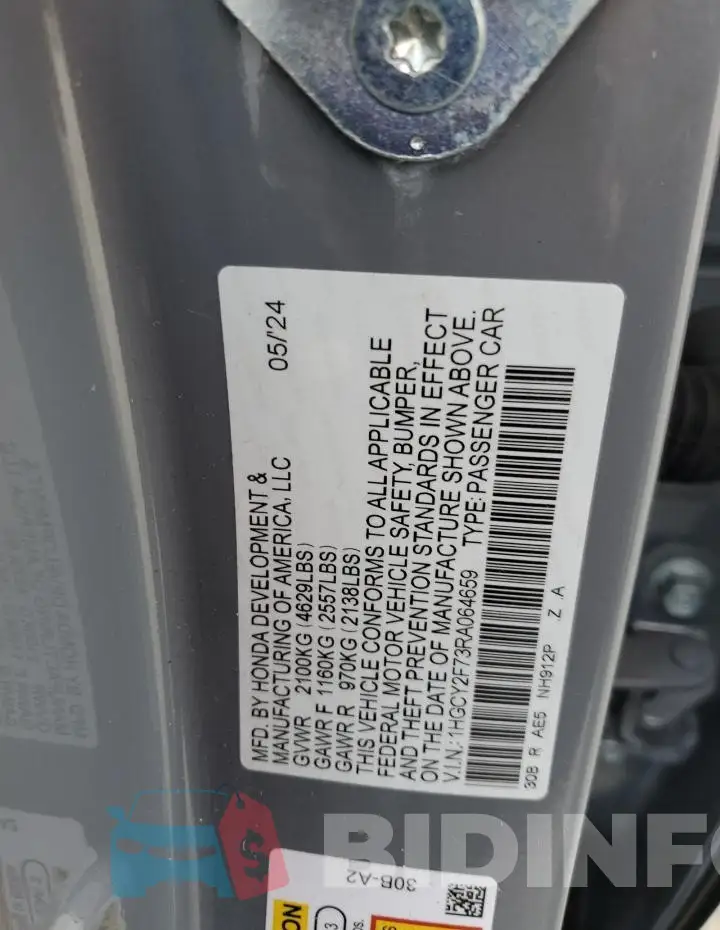 1HGCY2F73RA064659 Photo# 13