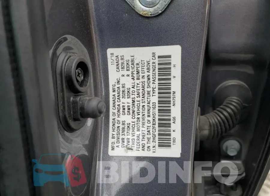2HGFC2F83KH511633 Photo# 12