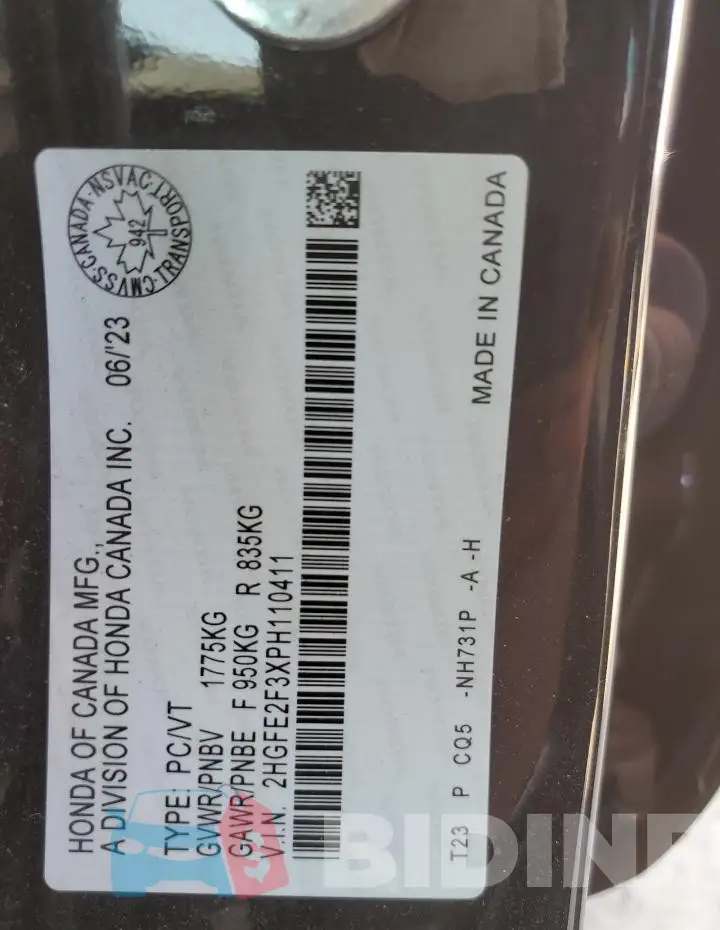 2HGFE2F3XPH110411 Photo# 12