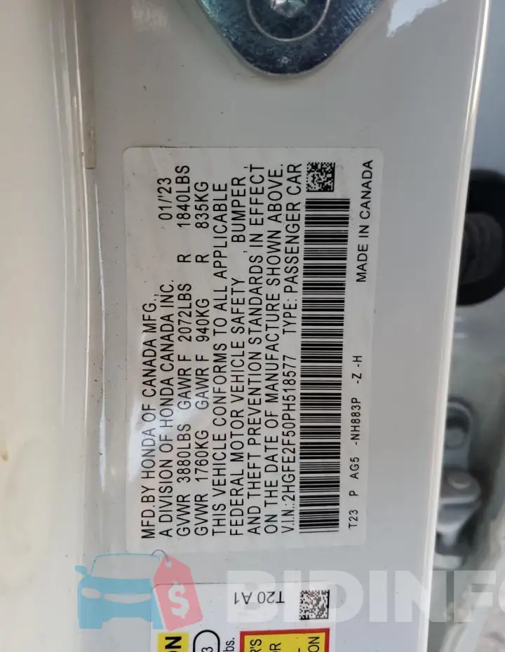 2HGFE2F50PH518577 Photo# 12