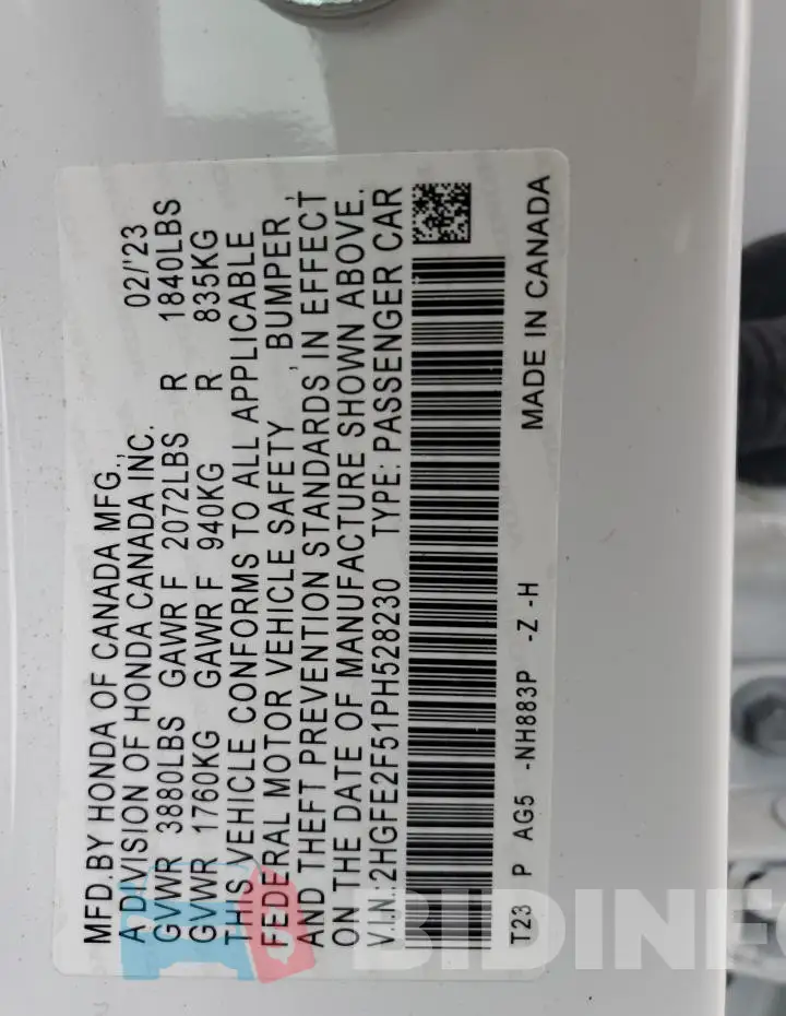 2HGFE2F51PH528230 Photo# 12