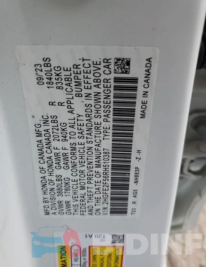 2HGFE2F56RH510387 Photo# 12