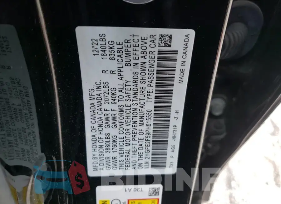 2HGFE2F59PH515550 Photo# 12
