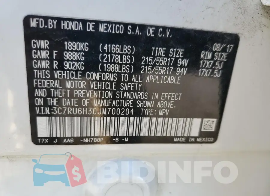 3CZRU6H30JM700204 Photo# 14