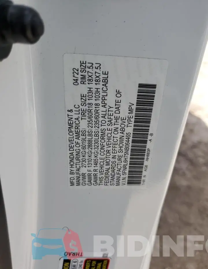 5FNRL6H75NB064465 Photo# 13