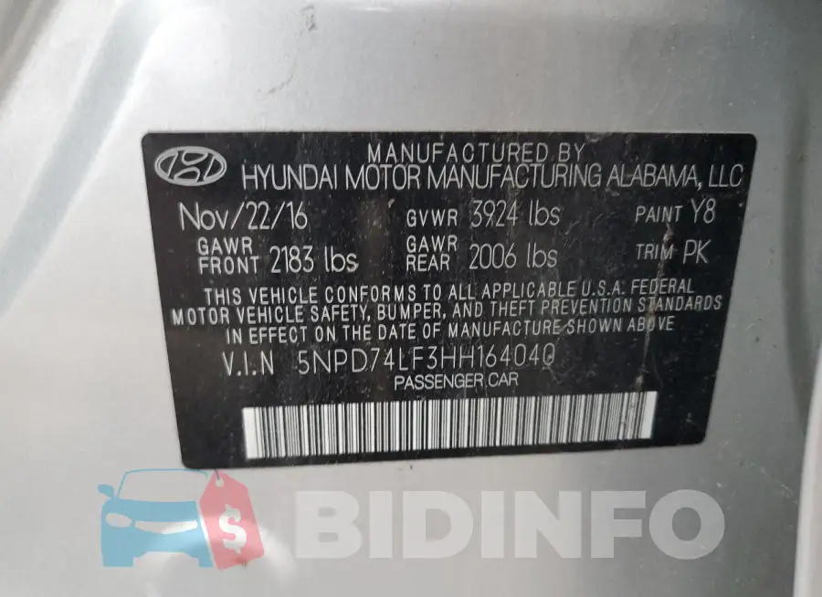 5NPD74LF3HH164040 Photo# 12