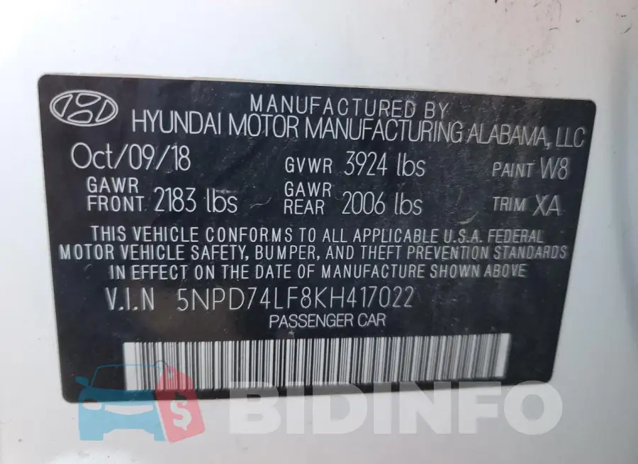 5NPD74LF8KH417022 Photo# 12