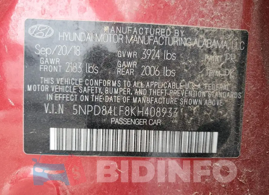 5NPD84LF8KH408933 Photo# 12
