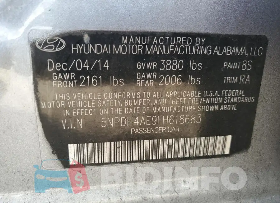 5NPDH4AE9FH618683 Photo# 12