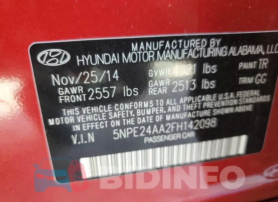 5NPE24AA2FH142098 Photo# 12