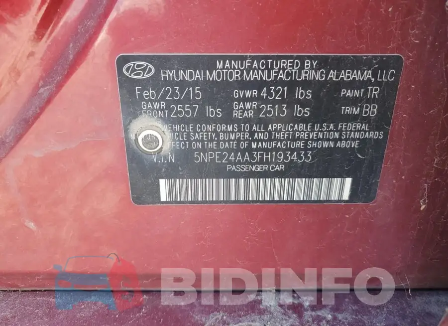 5NPE24AA3FH193433 Photo# 12