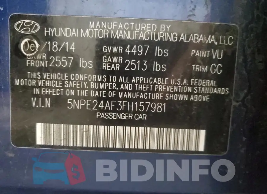 5NPE24AF3FH157981 Photo# 12