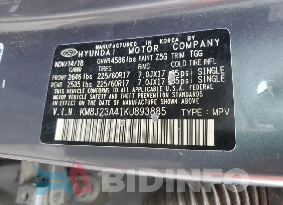 KM8J23A41KU893885 Photo# 14