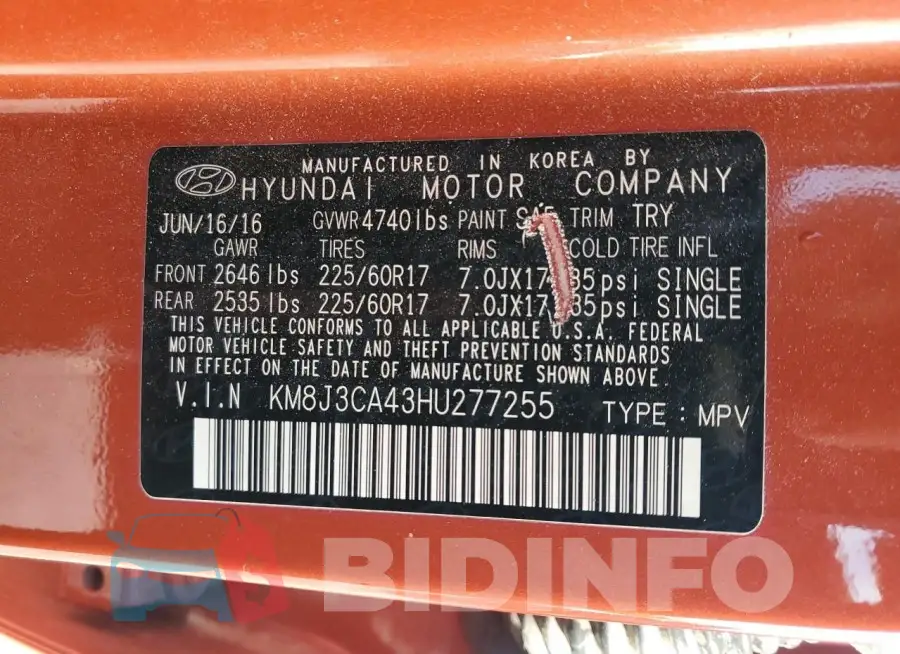 KM8J3CA43HU277255 Photo# 13