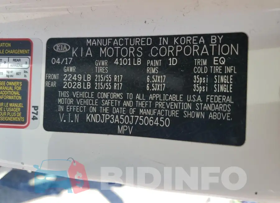 KNDJP3A50J7506450 Photo# 13