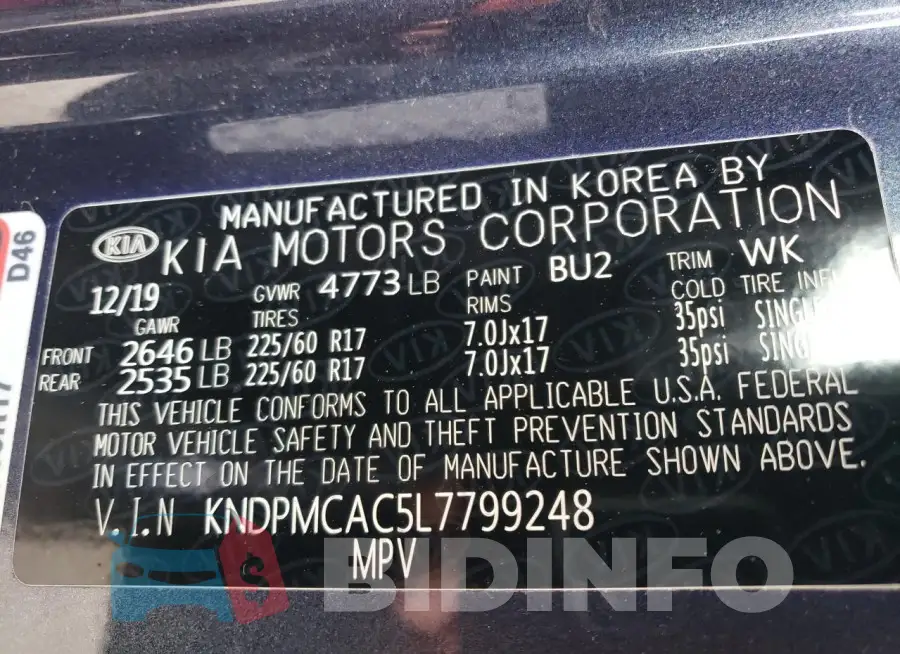 KNDPMCAC5L7799248 Photo# 14
