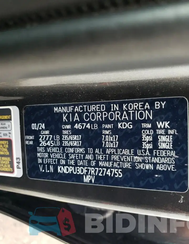 KNDPU3DF7R7274755 Photo# 13