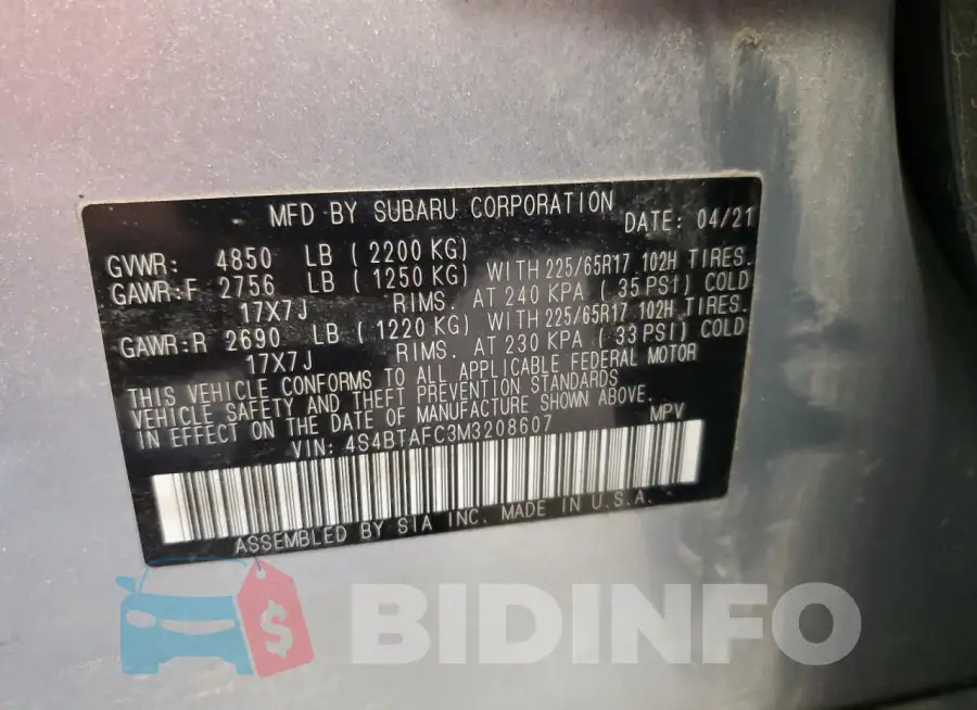 4S4BTAFC3M3208607 Photo# 13