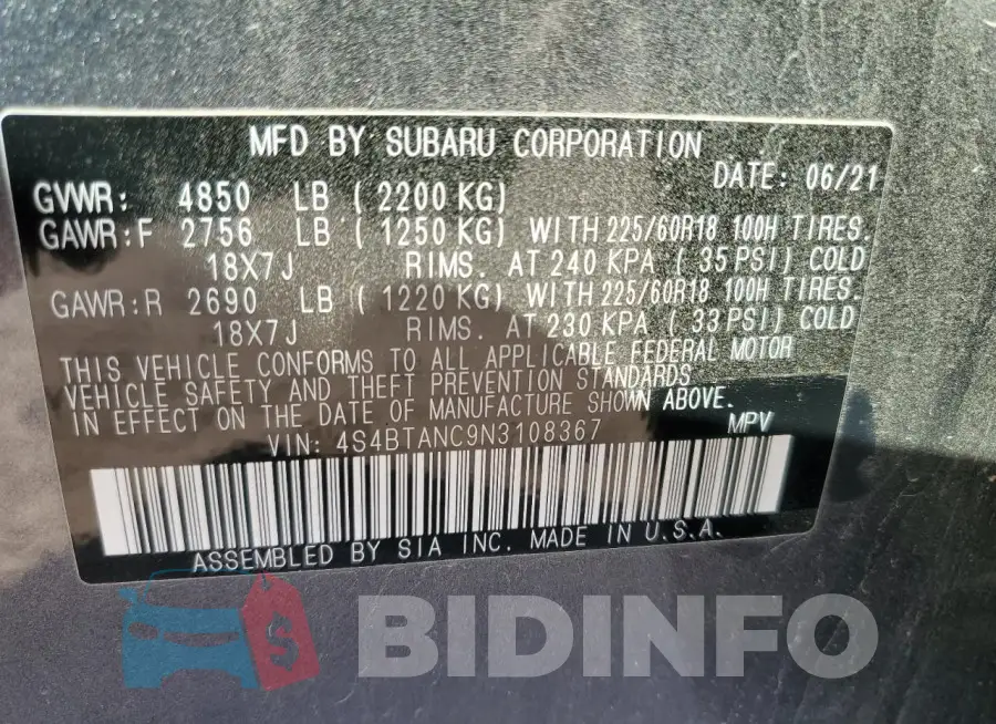 4S4BTANC9N3108367 Photo# 13