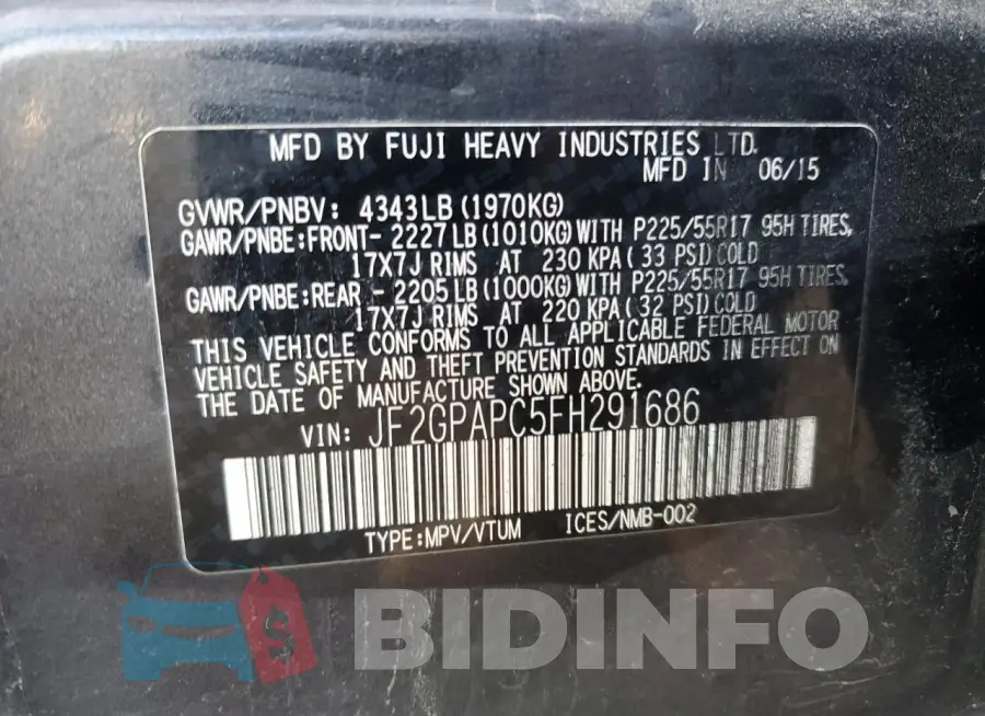 JF2GPAPC5FH291686 Photo# 14