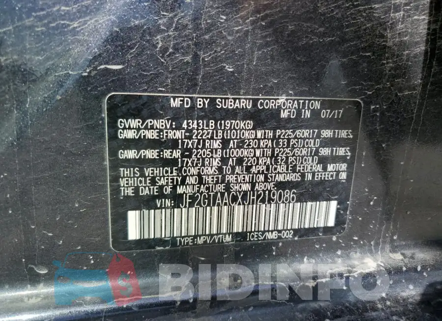JF2GTAACXJH219086 Photo# 13