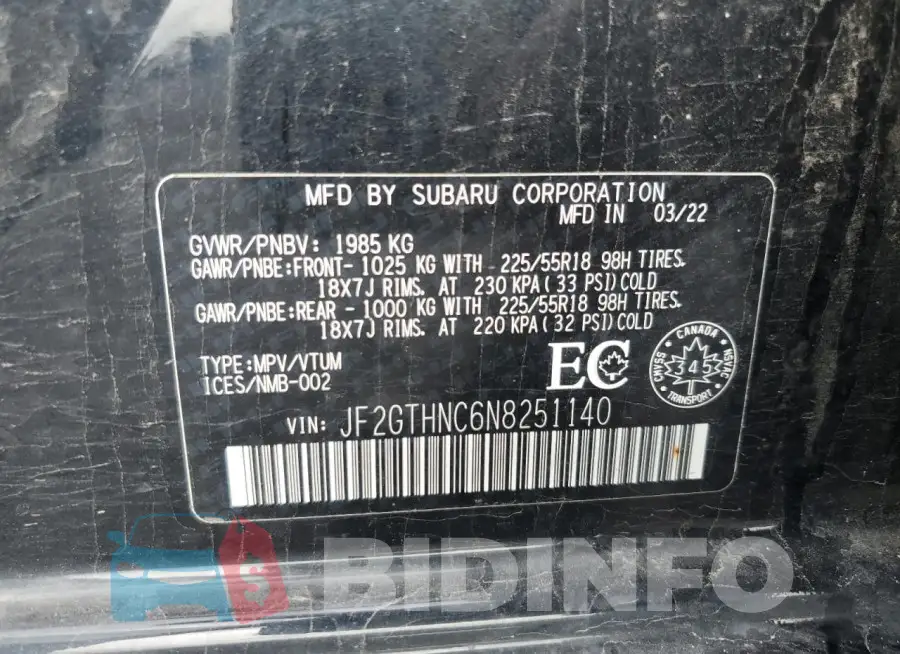 JF2GTHNC6N8251140 Photo# 14