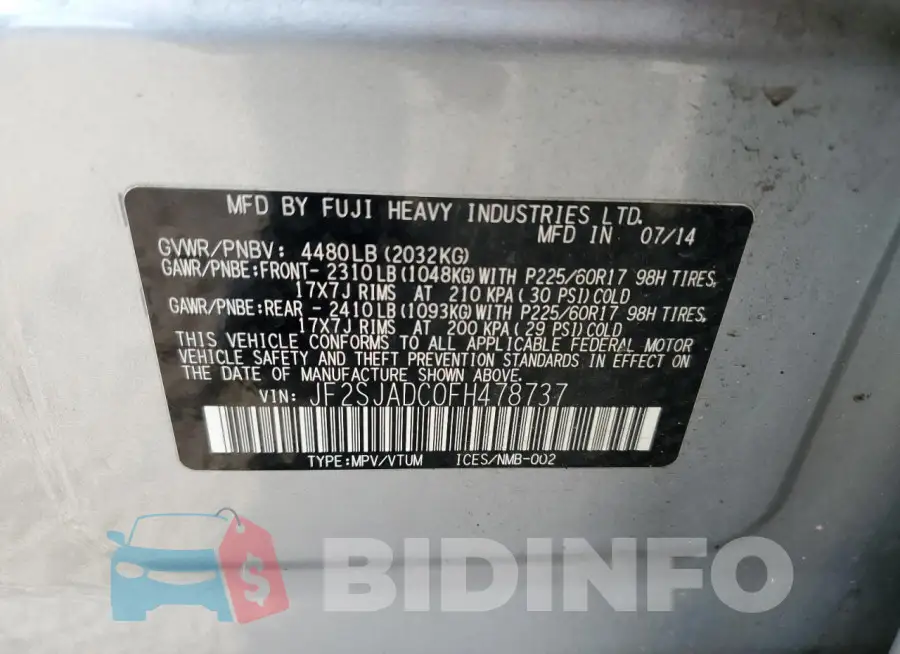 JF2SJADC0FH478737 Photo# 14