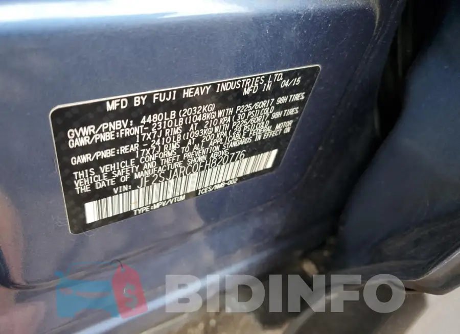 JF2SJARC0FH820776 Photo# 13