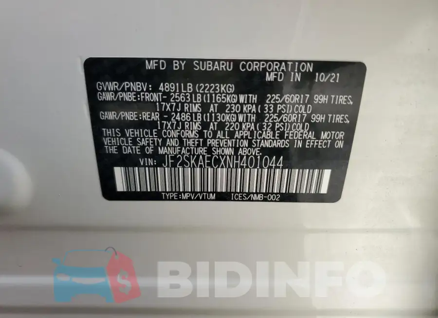 JF2SKAECXNH401044 Photo# 14