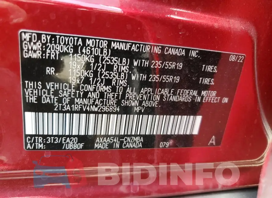 2T3A1RFV4NW296894 Photo# 13