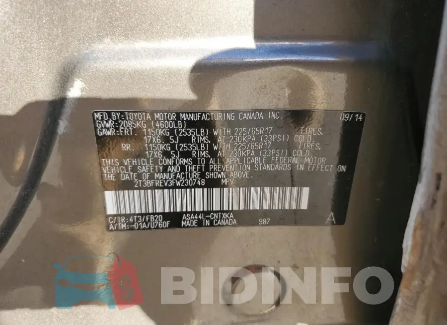 2T3BFREV3FW230748 Photo# 13