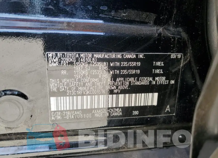 2T3C1RFV3KC001516 Photo# 14