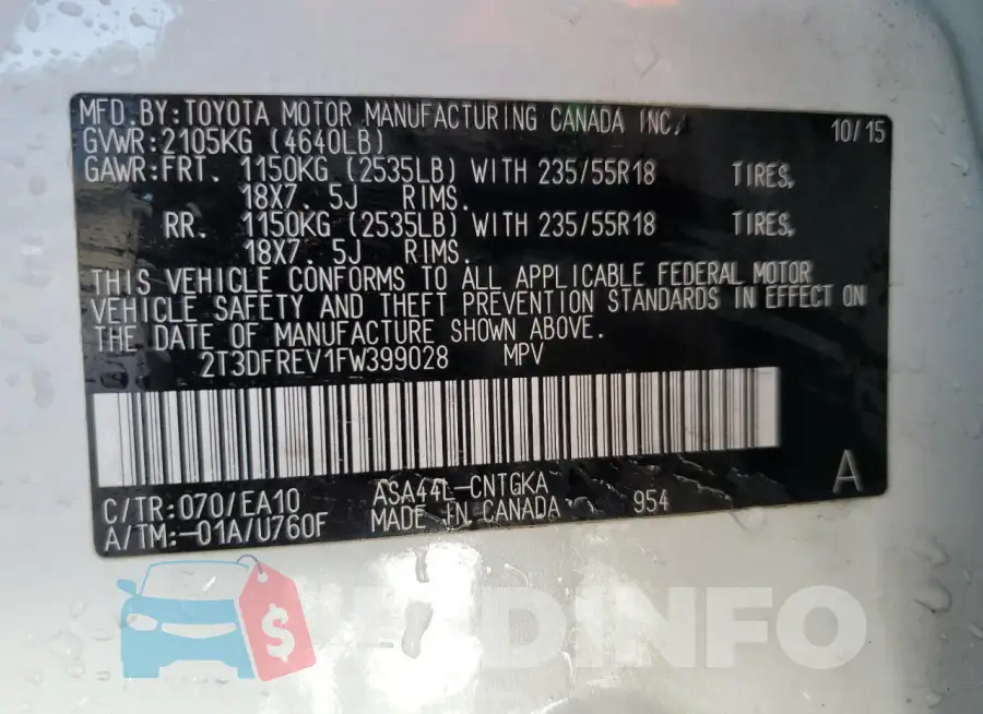 2T3DFREV1FW399028 Photo# 14