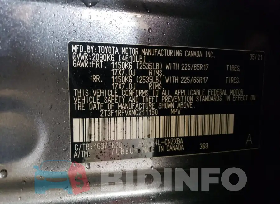 2T3F1RFVXMC211160 Photo# 14